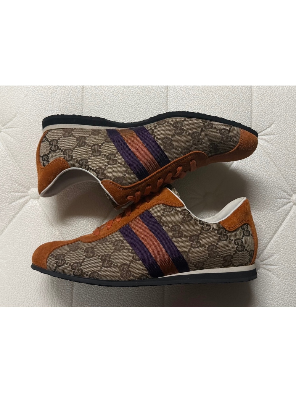GUCCI GG Monogram Canvas Orange Suede & lace Shoes Sz. 7.5